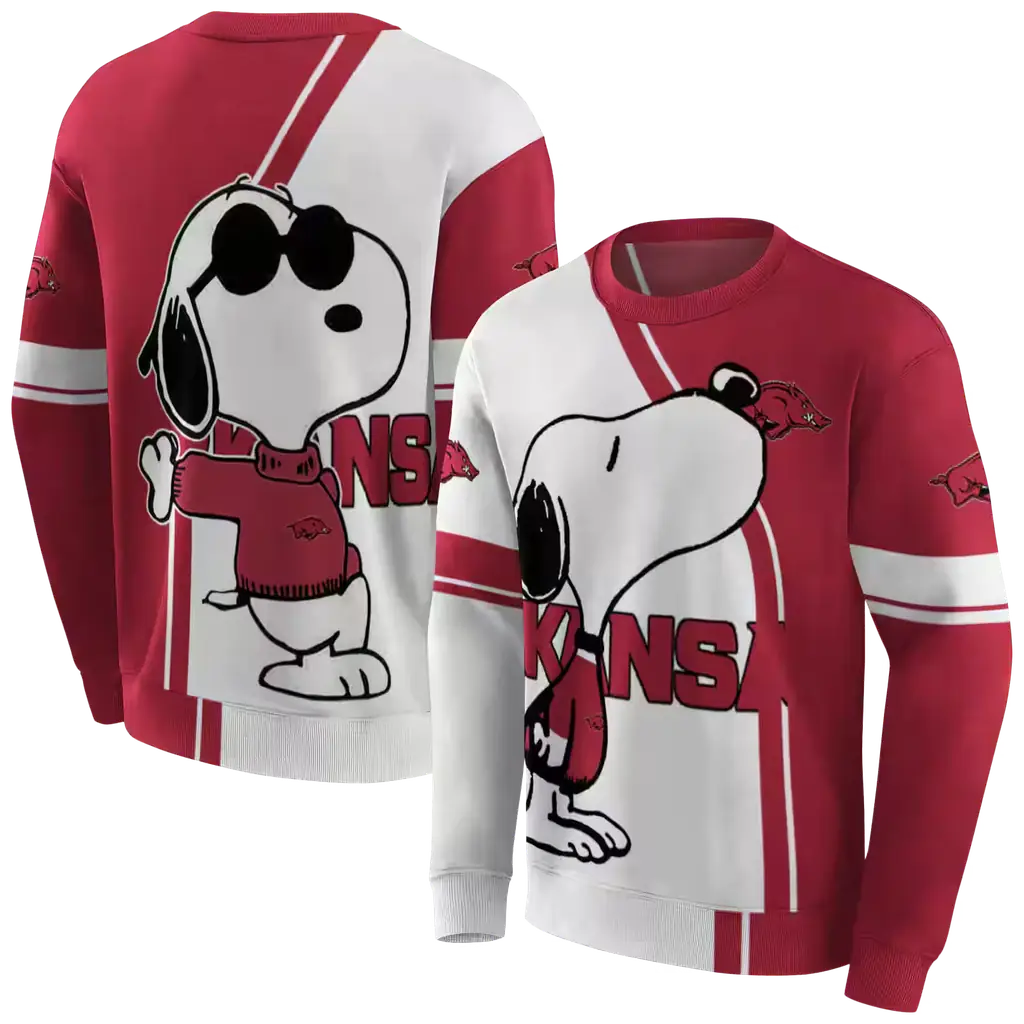arkansas razorbacks playful snoopy red hoodie premium grade arkansas razorbacks playful snoopy red hoodie premium grade