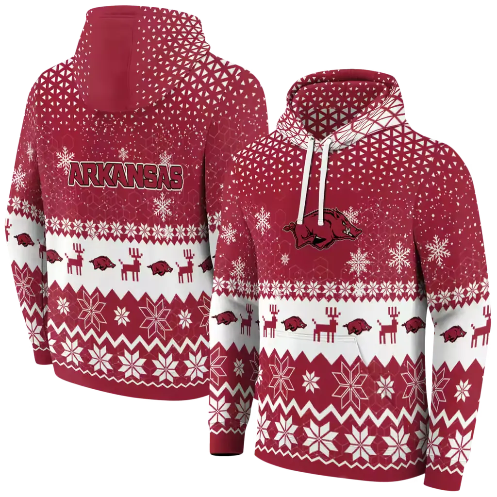 arkansas razorbacks reindeer motif red hoodie fashion forward arkansas razorbacks reindeer motif red hoodie fashion forward