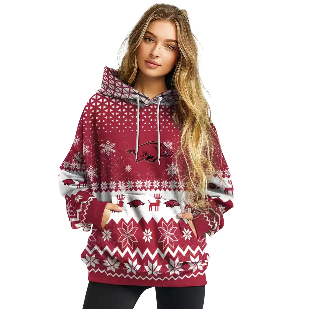 arkansas razorbacks reindeer motif red hoodie high quality arkansas razorbacks reindeer motif red hoodie high quality