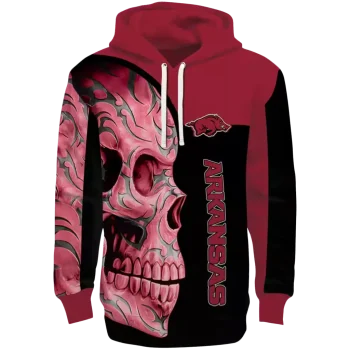 arkansas razorbacks skull motif red black hoodie best selling