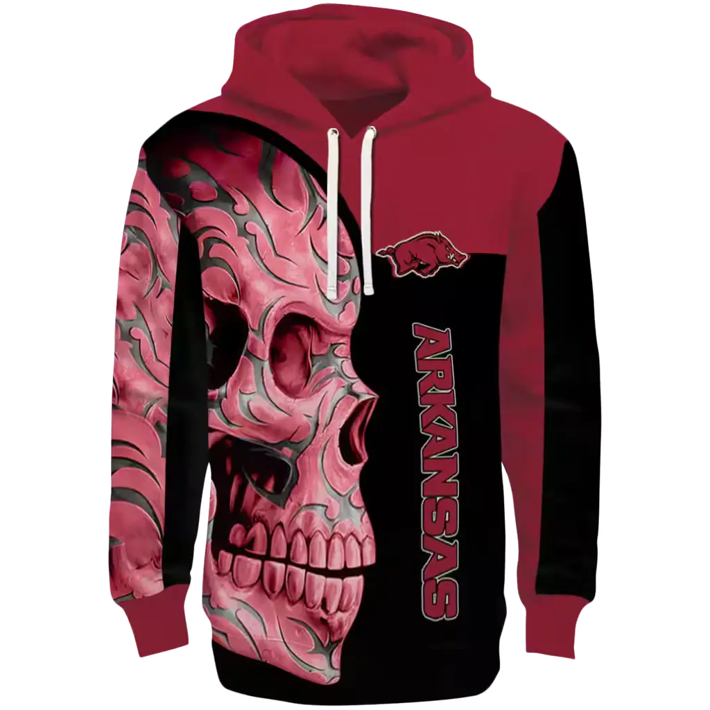 arkansas razorbacks skull motif red black hoodie best selling arkansas razorbacks skull motif red black hoodie best selling