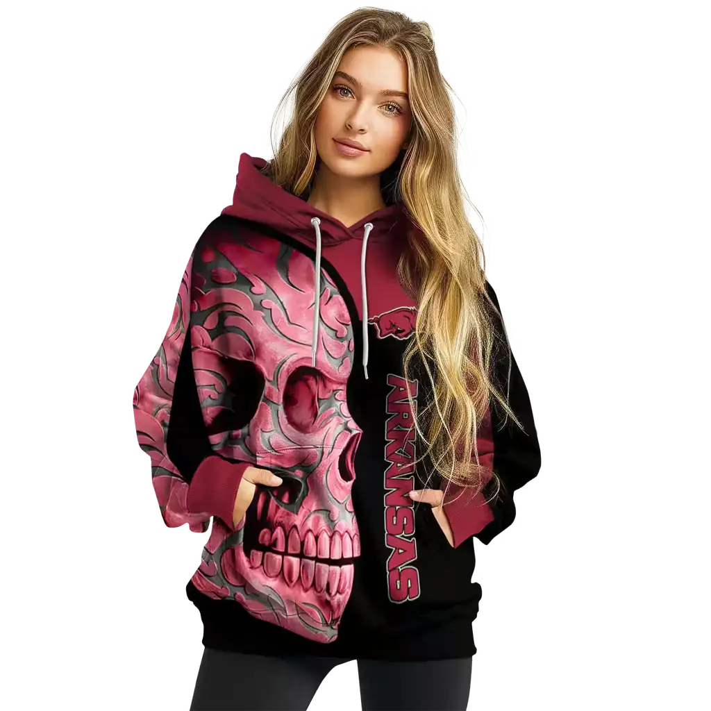 arkansas razorbacks skull motif red black hoodie high quality arkansas razorbacks skull motif red black hoodie high quality