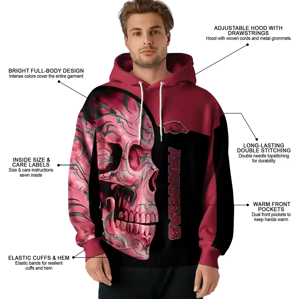 arkansas razorbacks skull motif red black hoodie latest model arkansas razorbacks skull motif red black hoodie latest model