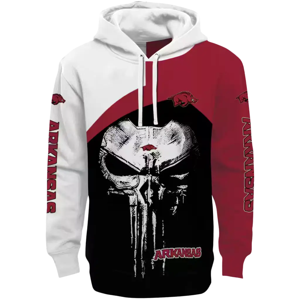 arkansas razorbacks skull punisher white black hoodie best selling arkansas razorbacks skull punisher white black hoodie best selling