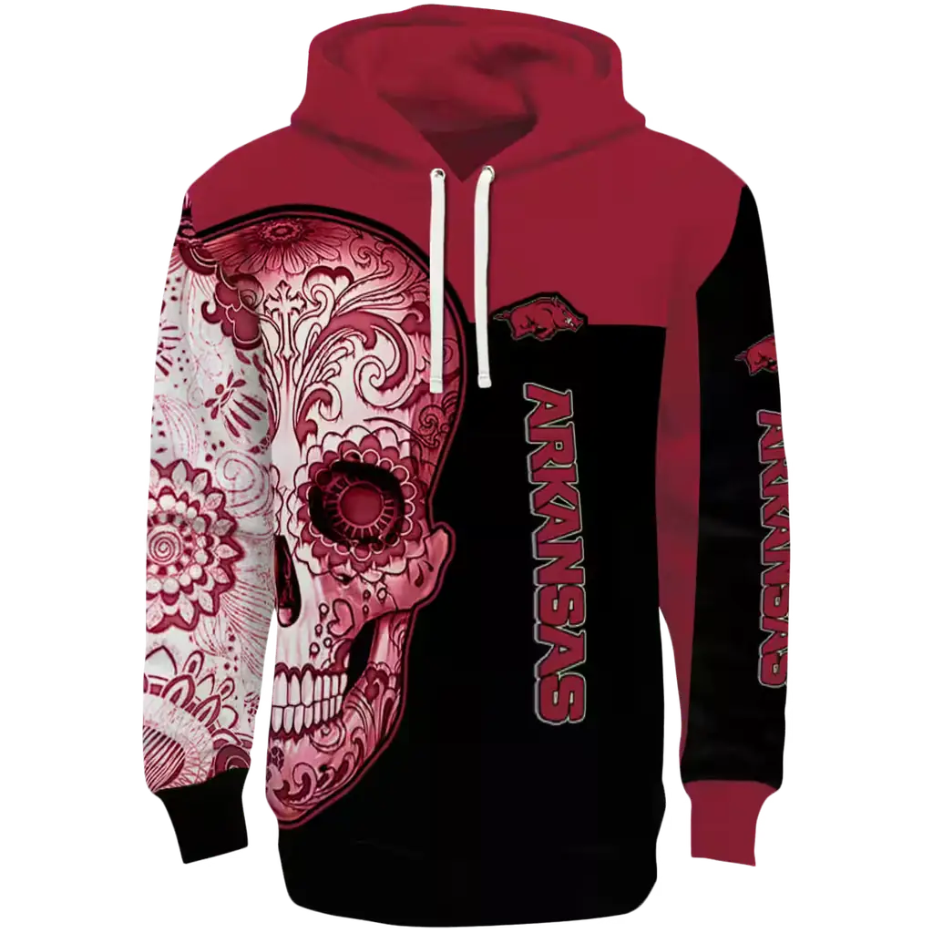 arkansas razorbacks sugar skull red black hoodie best selling arkansas razorbacks sugar skull red black hoodie best selling