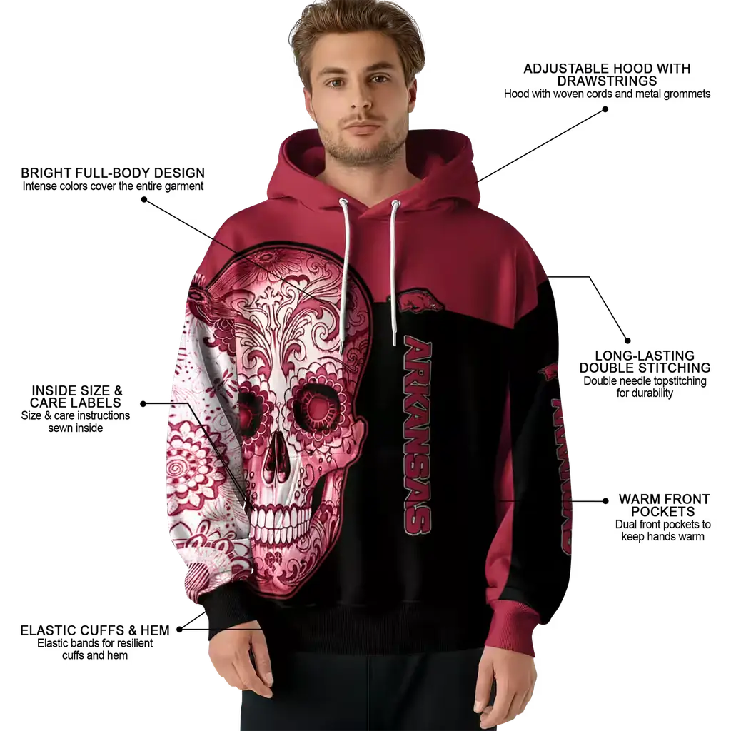 arkansas razorbacks sugar skull red black hoodie latest model arkansas razorbacks sugar skull red black hoodie latest model
