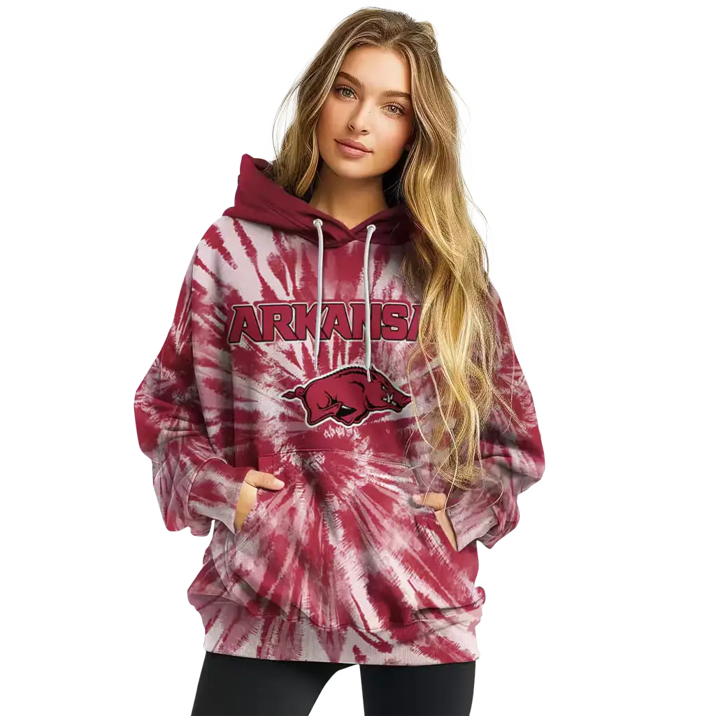arkansas razorbacks tie dye pattern red hoodie high quality arkansas razorbacks tie dye pattern red hoodie high quality