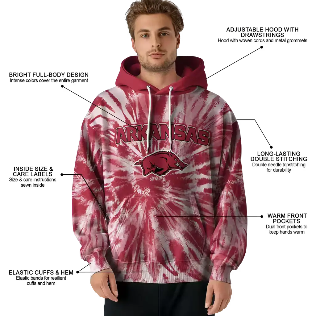 arkansas razorbacks tie dye pattern red hoodie latest model arkansas razorbacks tie dye pattern red hoodie latest model