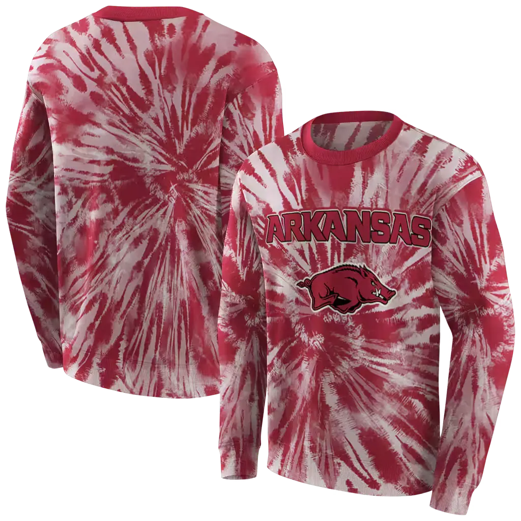 arkansas razorbacks tie dye pattern red hoodie premium grade arkansas razorbacks tie dye pattern red hoodie premium grade