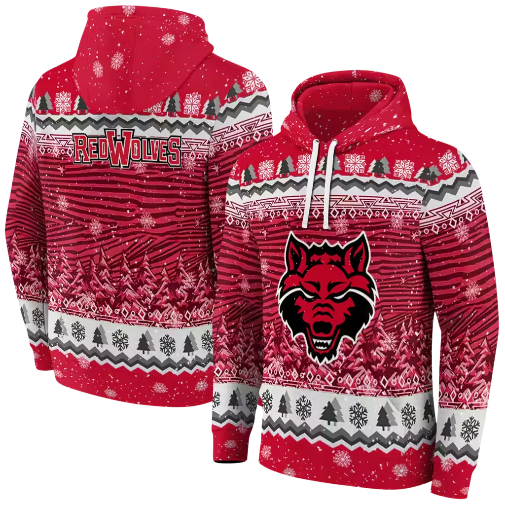 arkansas state red wolves christmas trees scarlet hoodie fashion forward arkansas state red wolves christmas trees scarlet hoodie fashion forward