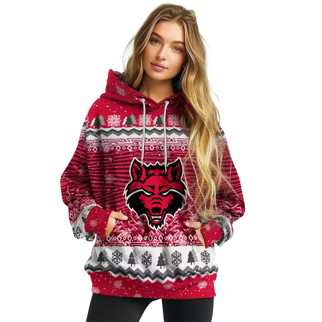 arkansas state red wolves christmas trees scarlet hoodie high quality arkansas state red wolves christmas trees scarlet hoodie high quality