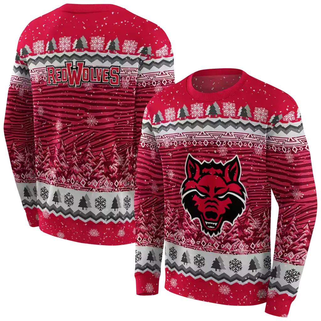arkansas state red wolves christmas trees scarlet hoodie premium grade arkansas state red wolves christmas trees scarlet hoodie premium grade