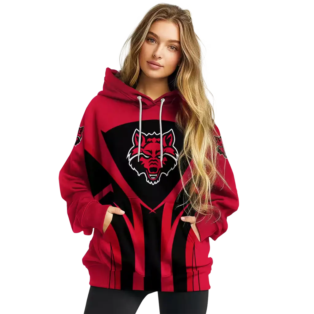arkansas state red wolves concentric lines scarlet black hoodie high quality arkansas state red wolves concentric lines scarlet black hoodie high quality