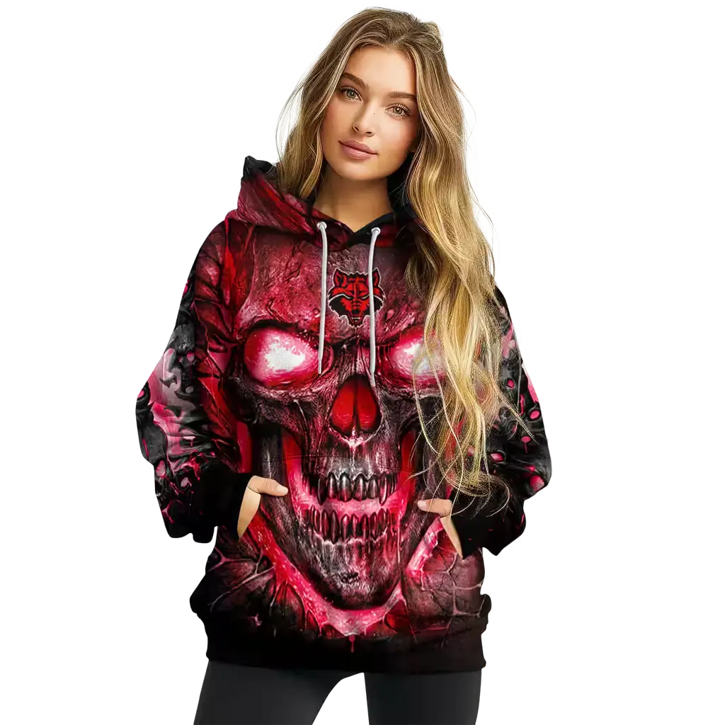 arkansas state red wolves demonic skull scarlet black hoodie high quality arkansas state red wolves demonic skull scarlet black hoodie high quality