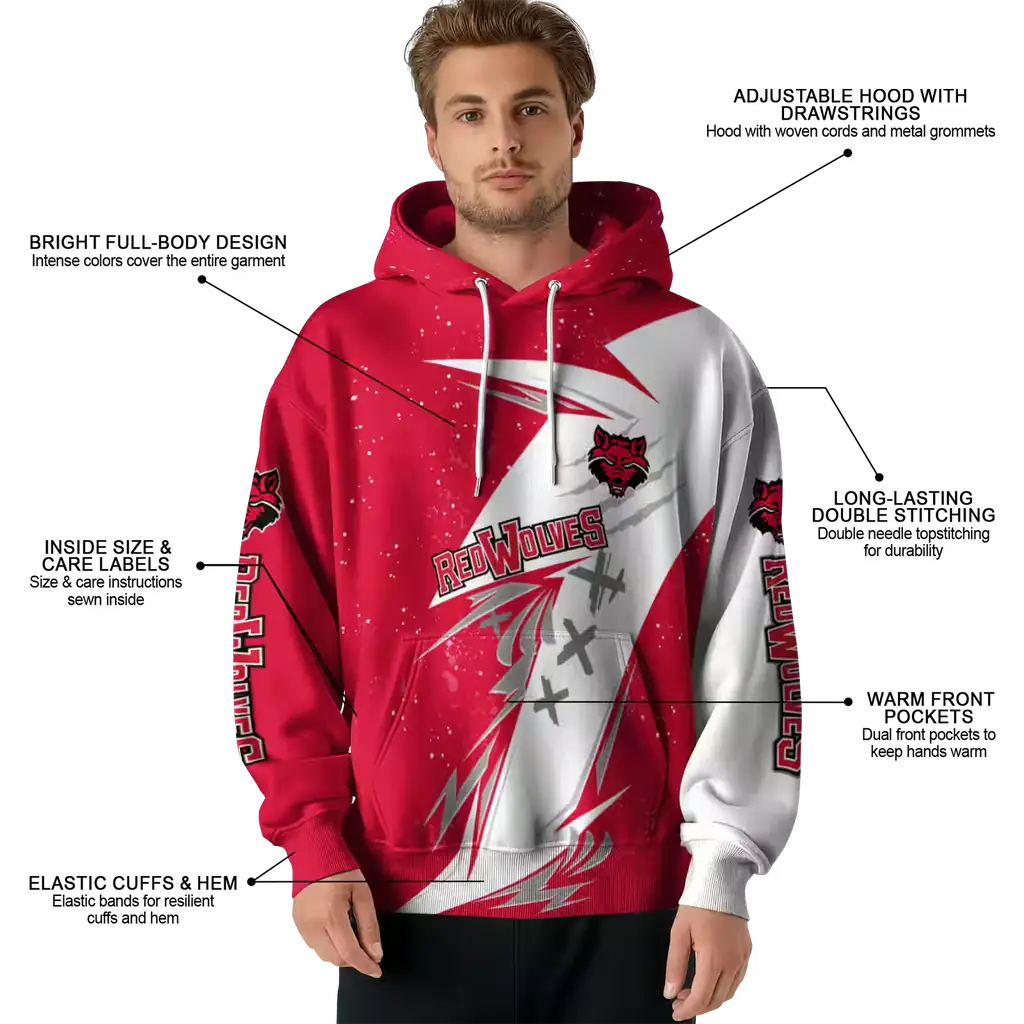arkansas state red wolves dynamic slash scarlet white hoodie latest model arkansas state red wolves dynamic slash scarlet white hoodie latest model