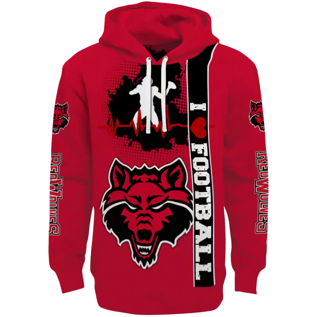 arkansas state red wolves football heartbeat scarlet hoodie best selling arkansas state red wolves football heartbeat scarlet hoodie best selling