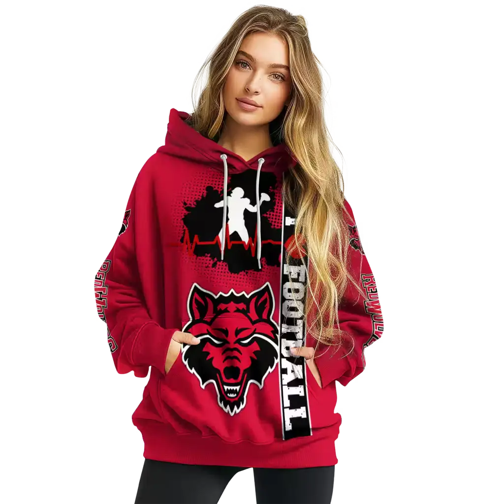 arkansas state red wolves football heartbeat scarlet hoodie high quality arkansas state red wolves football heartbeat scarlet hoodie high quality