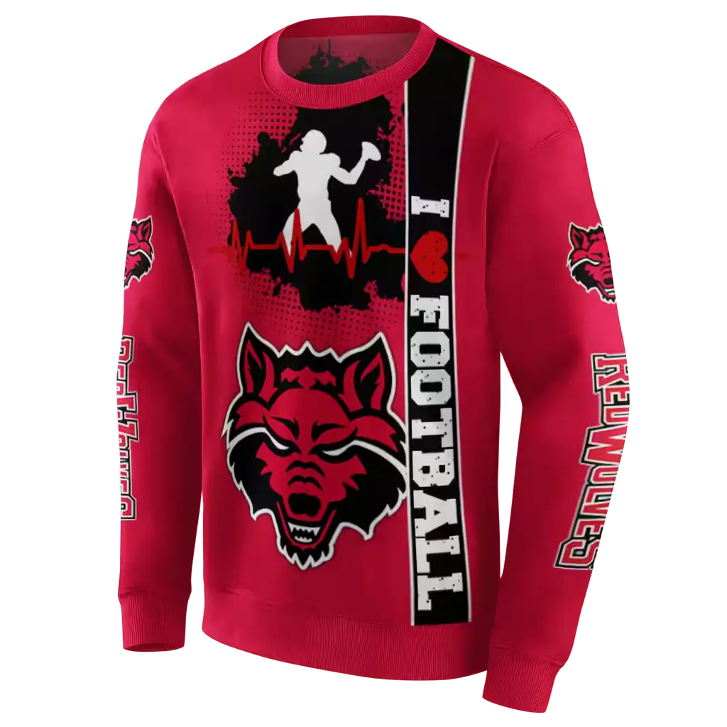 arkansas state red wolves football heartbeat scarlet hoodie new arrival arkansas state red wolves football heartbeat scarlet hoodie new arrival