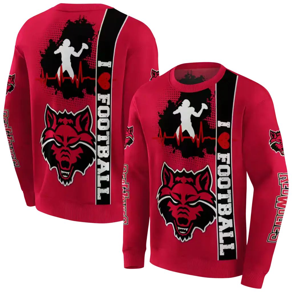 arkansas state red wolves football heartbeat scarlet hoodie premium grade arkansas state red wolves football heartbeat scarlet hoodie premium grade