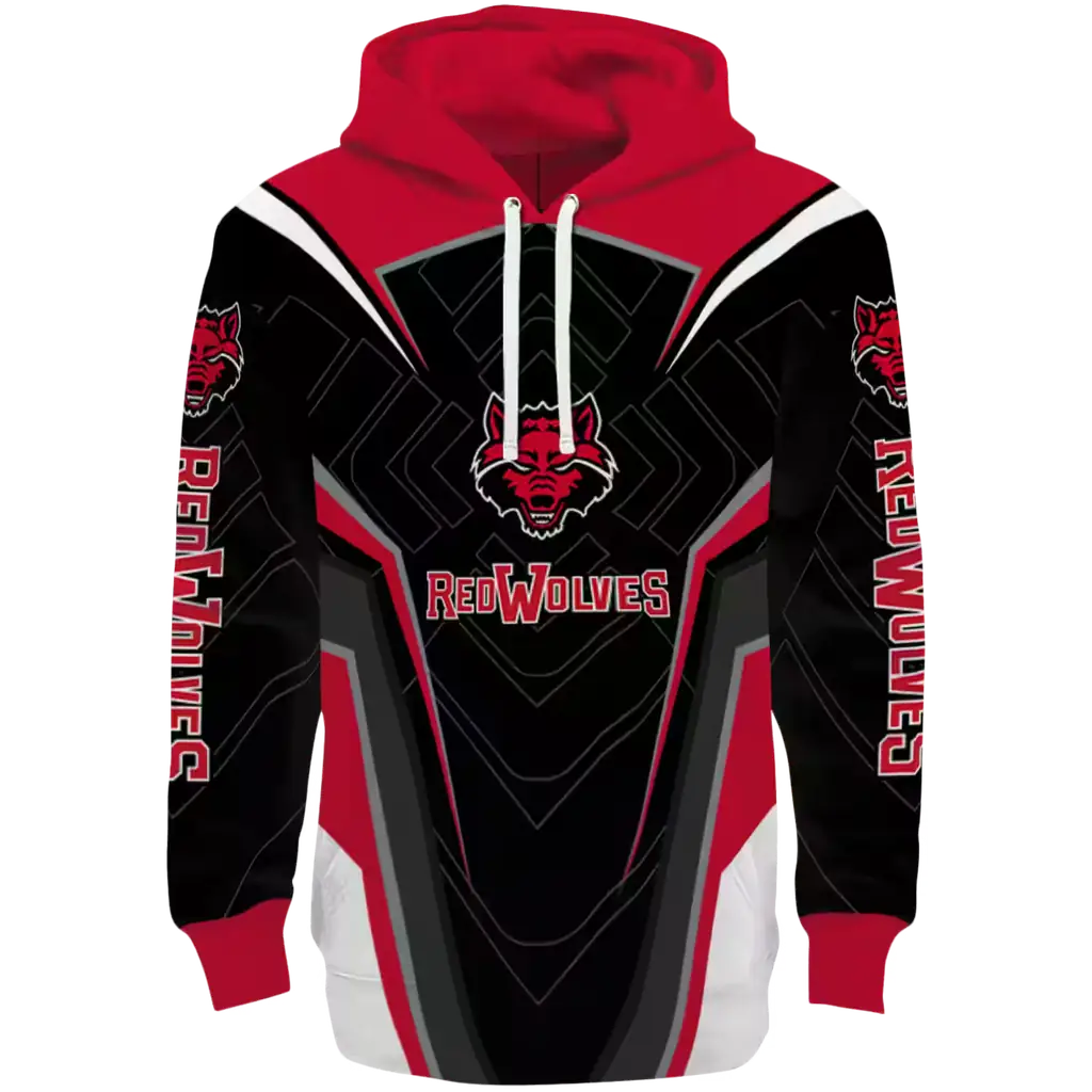 arkansas state red wolves futuristic pattern scarlet black hoodie best selling arkansas state red wolves futuristic pattern scarlet black hoodie best selling