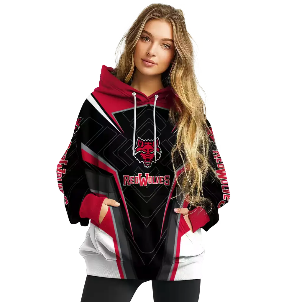arkansas state red wolves futuristic pattern scarlet black hoodie high quality arkansas state red wolves futuristic pattern scarlet black hoodie high quality