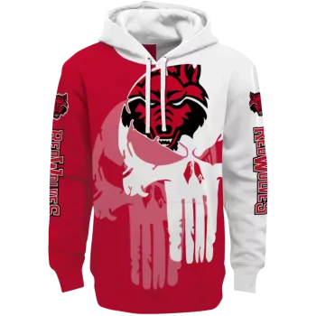 arkansas state red wolves graphic punisher scarlet white hoodie best selling