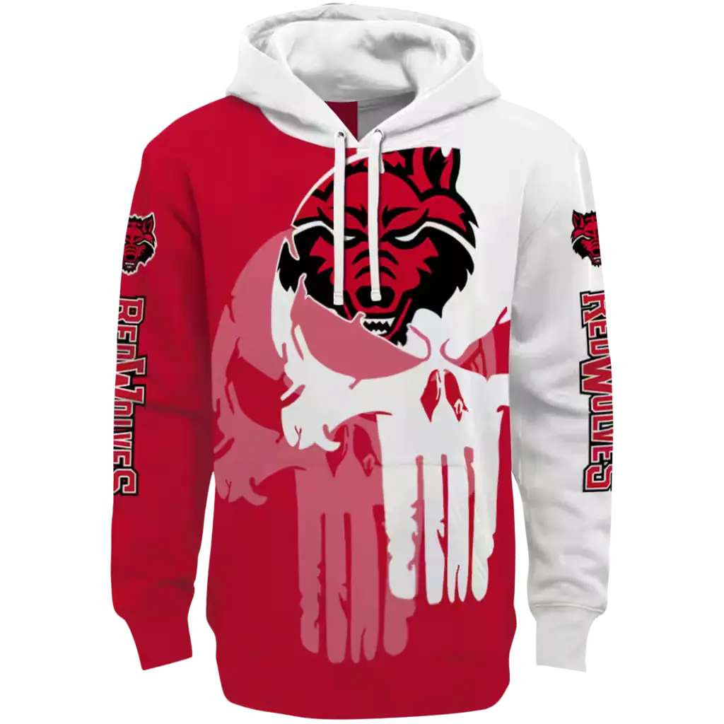 arkansas state red wolves graphic punisher scarlet white hoodie best selling arkansas state red wolves graphic punisher scarlet white hoodie best selling