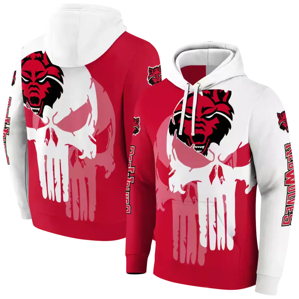 arkansas state red wolves graphic punisher scarlet white hoodie fashion forward arkansas state red wolves graphic punisher scarlet white hoodie fashion forward
