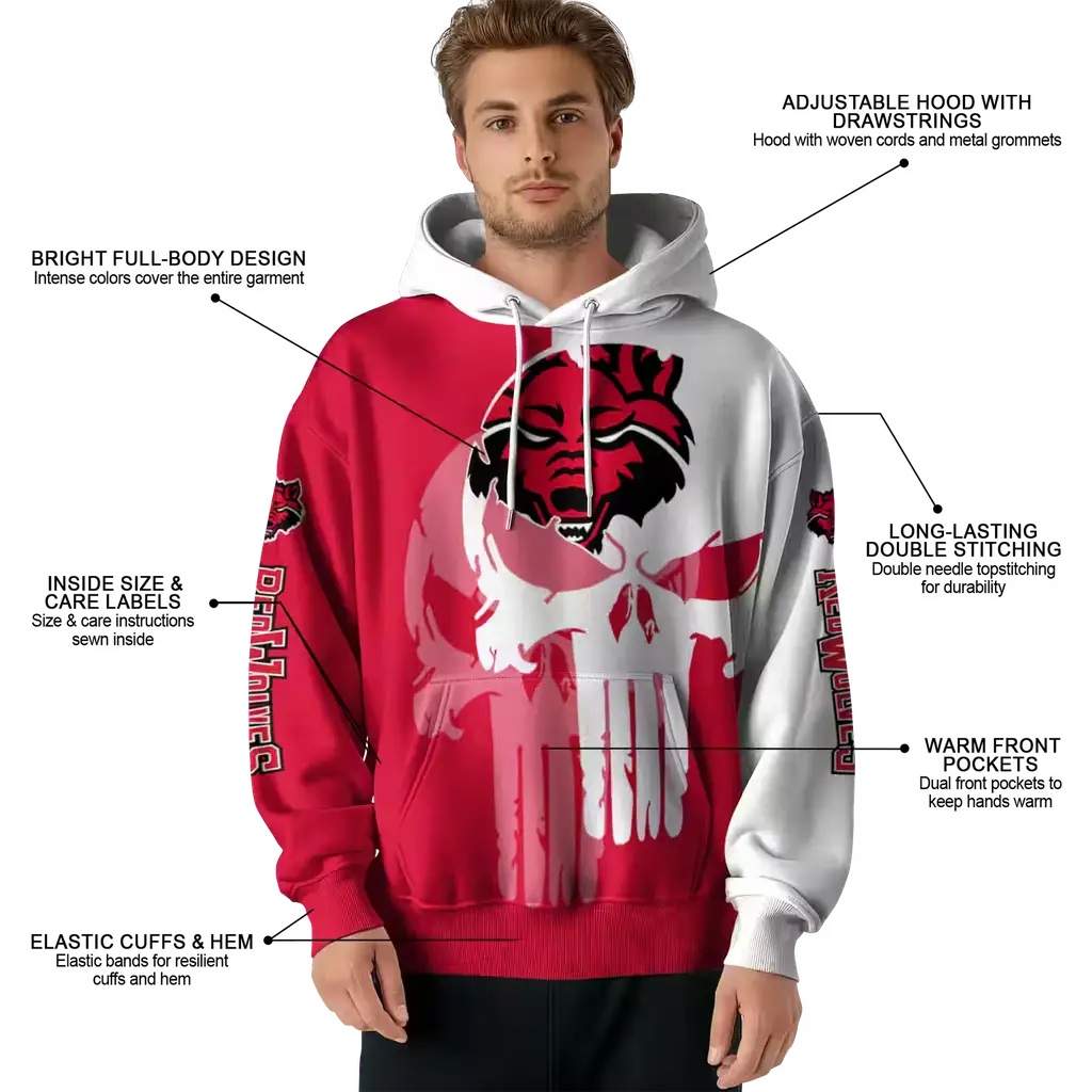 arkansas state red wolves graphic punisher scarlet white hoodie latest model arkansas state red wolves graphic punisher scarlet white hoodie latest model