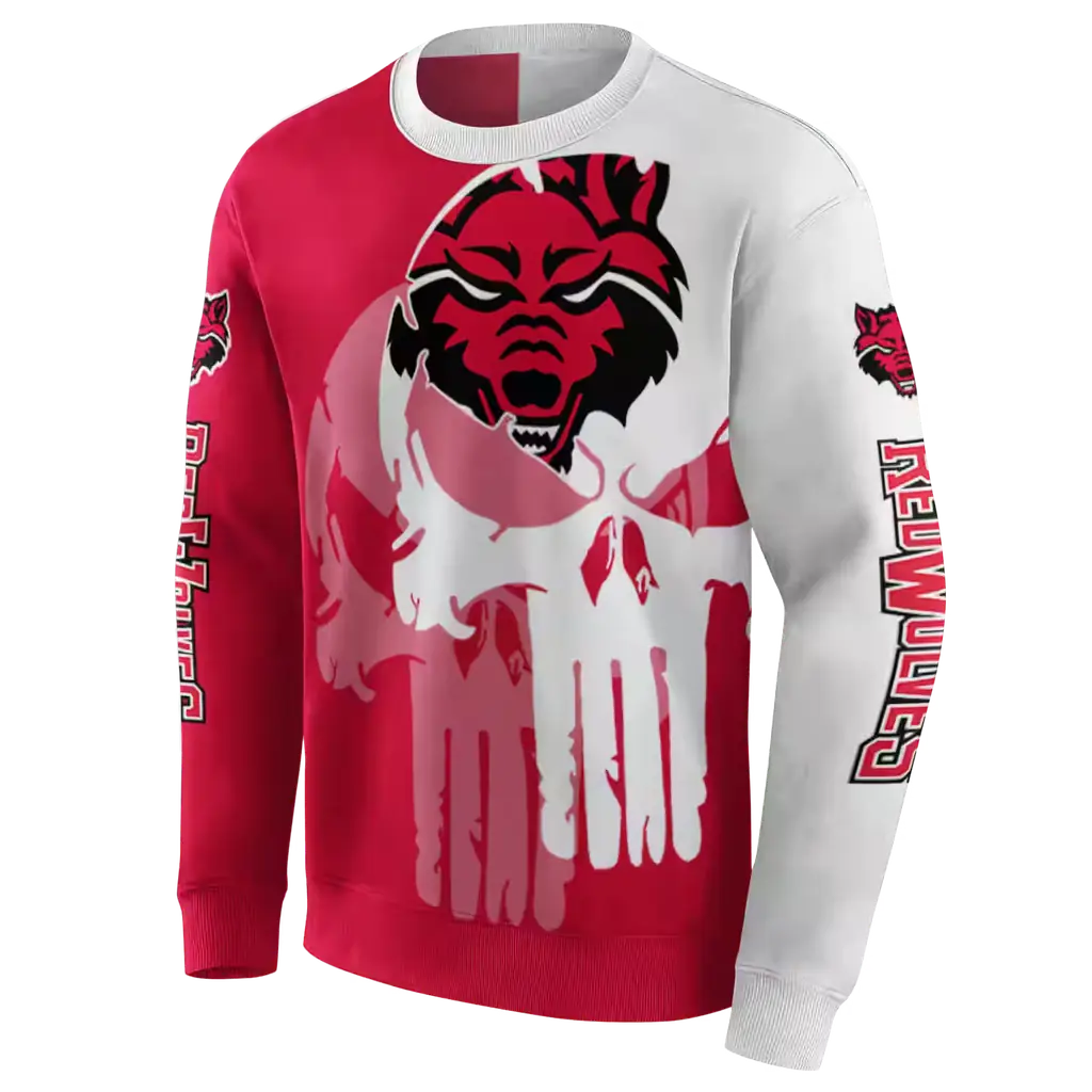 arkansas state red wolves graphic punisher scarlet white hoodie new arrival arkansas state red wolves graphic punisher scarlet white hoodie new arrival