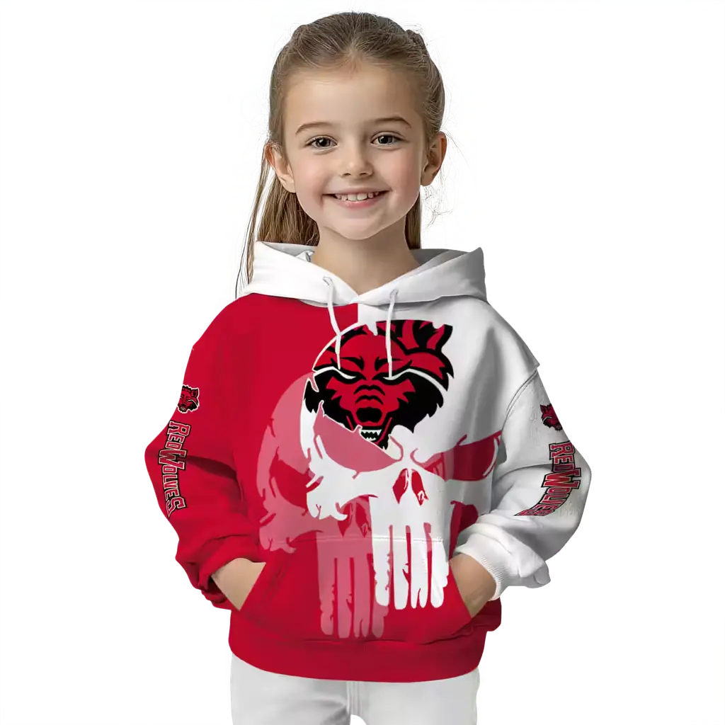 arkansas state red wolves graphic punisher scarlet white hoodie top rated arkansas state red wolves graphic punisher scarlet white hoodie top rated