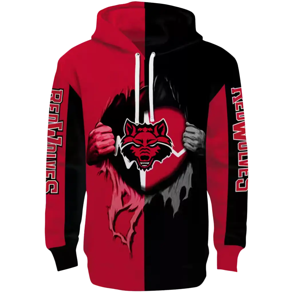 arkansas state red wolves heartbeat graphic scarlet hoodie best selling arkansas state red wolves heartbeat graphic scarlet hoodie best selling