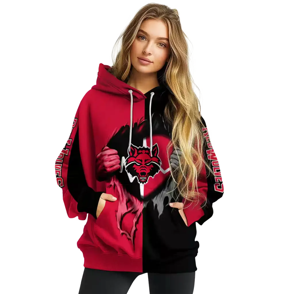 arkansas state red wolves heartbeat graphic scarlet hoodie high quality arkansas state red wolves heartbeat graphic scarlet hoodie high quality
