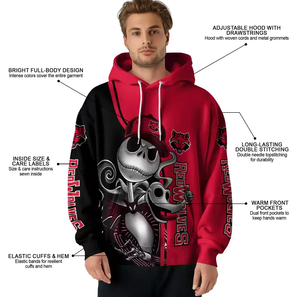 arkansas state red wolves jack skellington scarlet hoodie latest model arkansas state red wolves jack skellington scarlet hoodie latest model