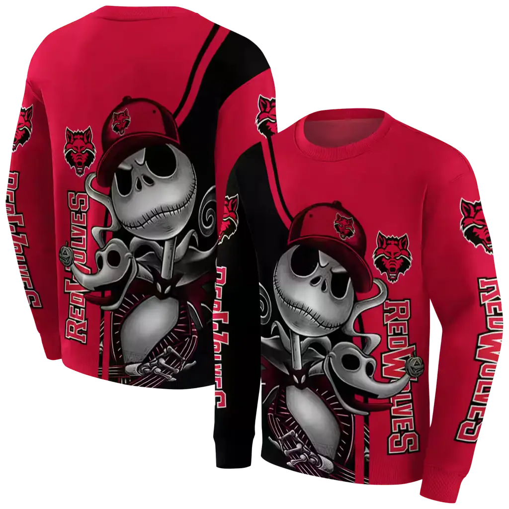 arkansas state red wolves jack skellington scarlet hoodie premium grade arkansas state red wolves jack skellington scarlet hoodie premium grade