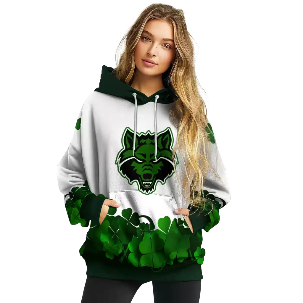 arkansas state red wolves lucky motif white green hoodie high quality arkansas state red wolves lucky motif white green hoodie high quality