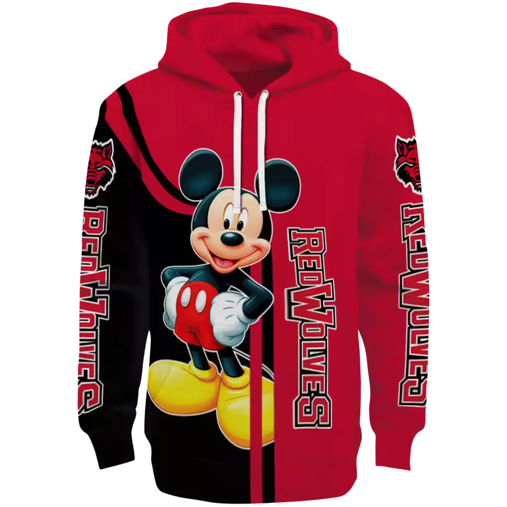 arkansas state red wolves mickey mouse scarlet black hoodie best selling arkansas state red wolves mickey mouse scarlet black hoodie best selling