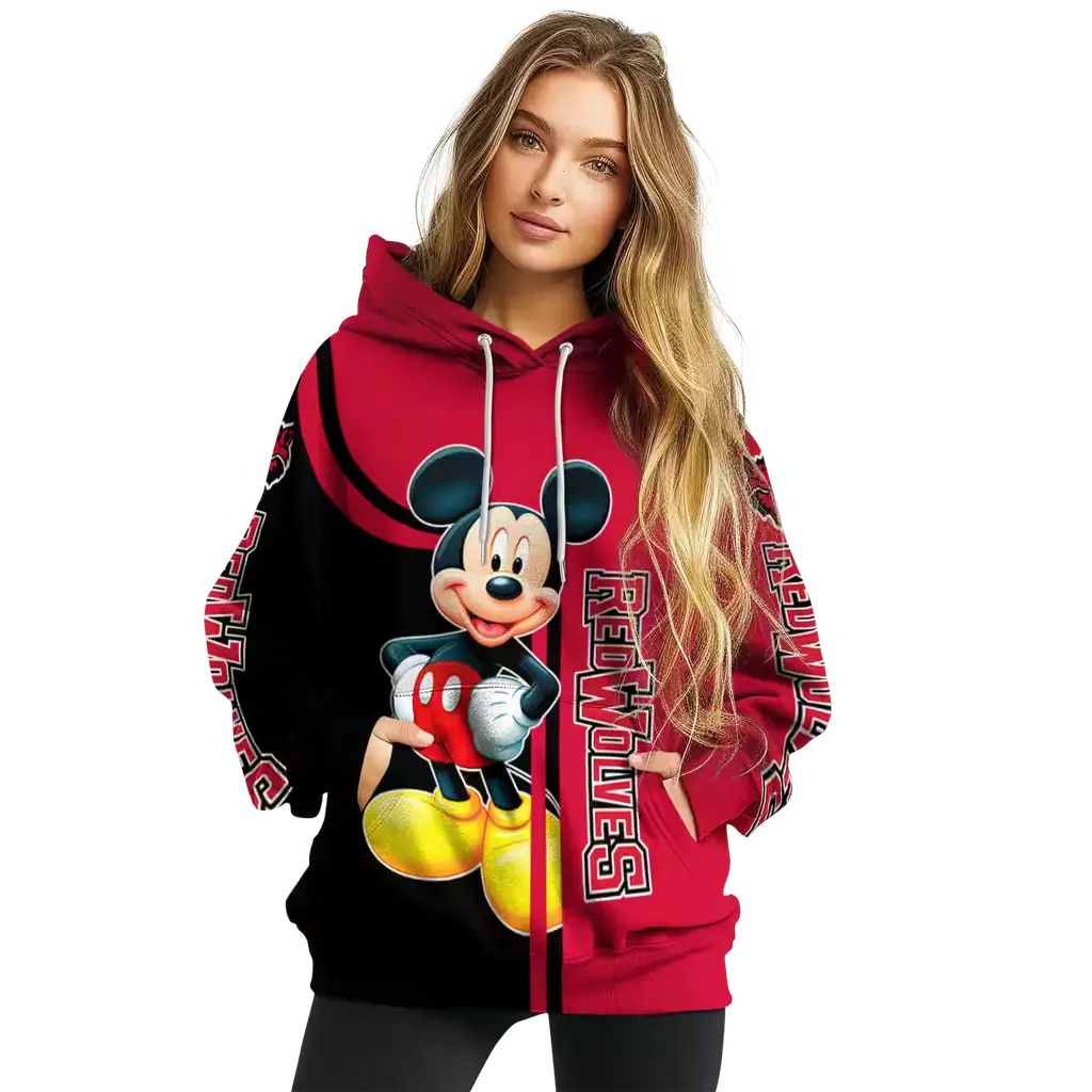 arkansas state red wolves mickey mouse scarlet black hoodie high quality arkansas state red wolves mickey mouse scarlet black hoodie high quality