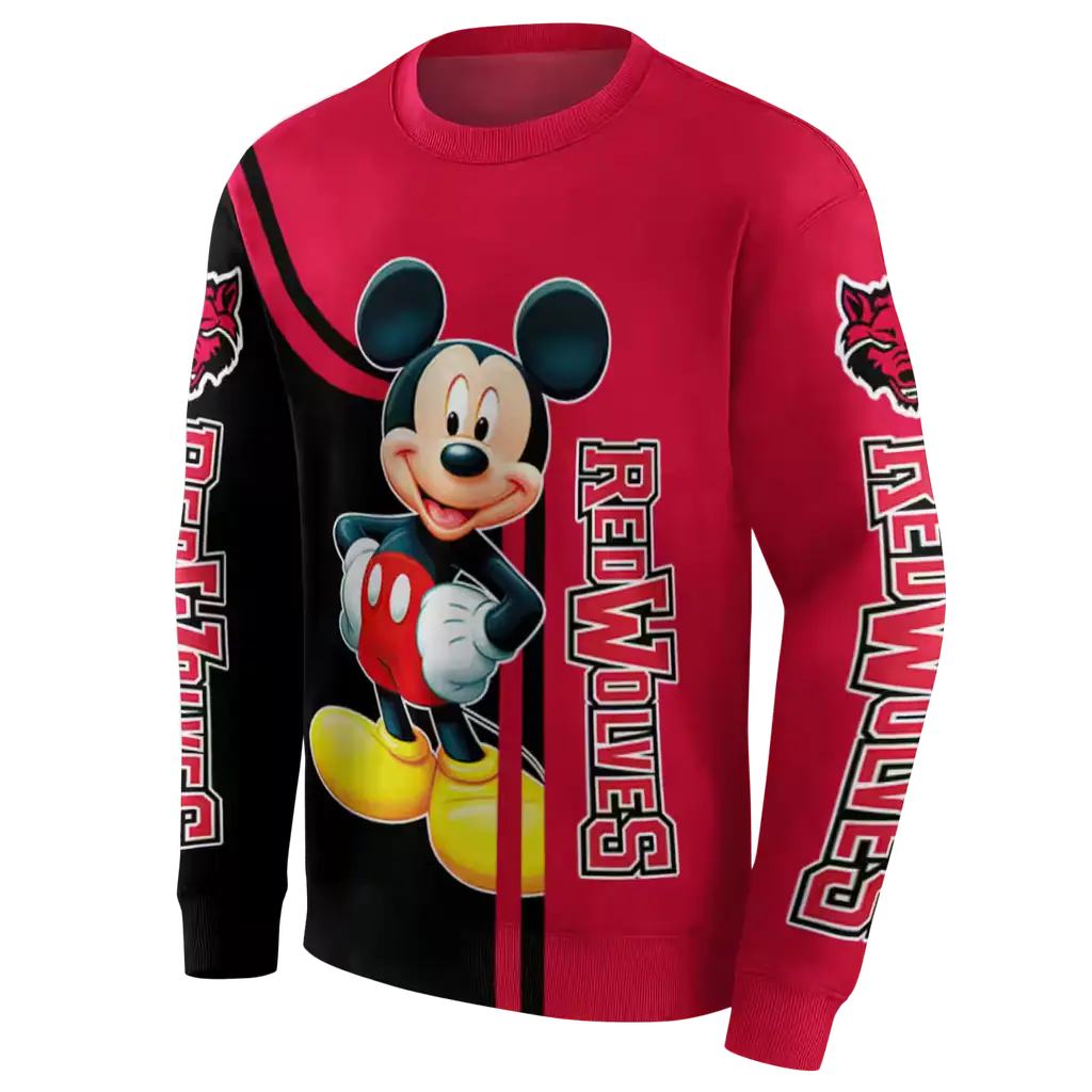 arkansas state red wolves mickey mouse scarlet black hoodie new arrival arkansas state red wolves mickey mouse scarlet black hoodie new arrival