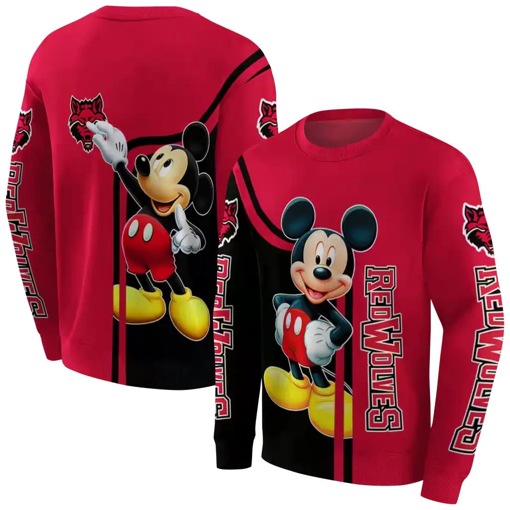 arkansas state red wolves mickey mouse scarlet black hoodie premium grade arkansas state red wolves mickey mouse scarlet black hoodie premium grade
