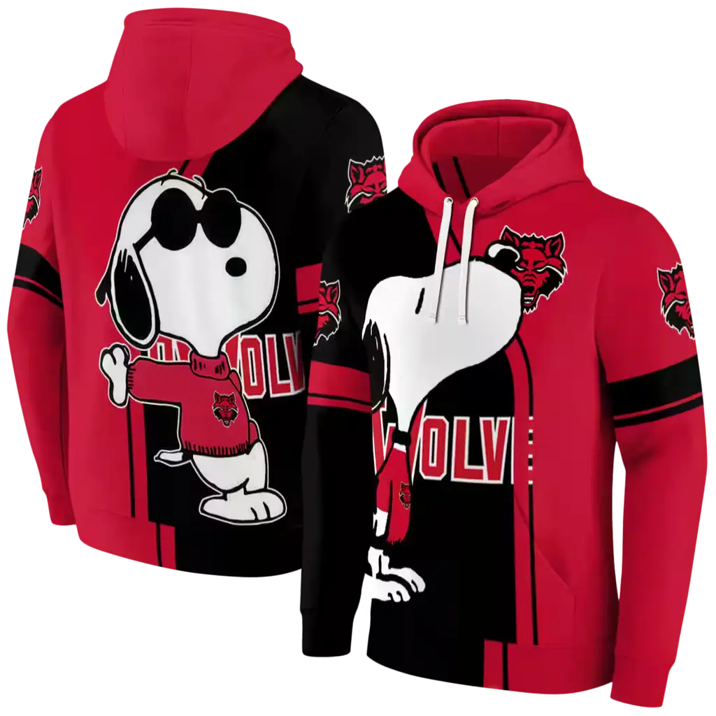 arkansas state red wolves playful snoopy scarlet hoodie fashion forward arkansas state red wolves playful snoopy scarlet hoodie fashion forward