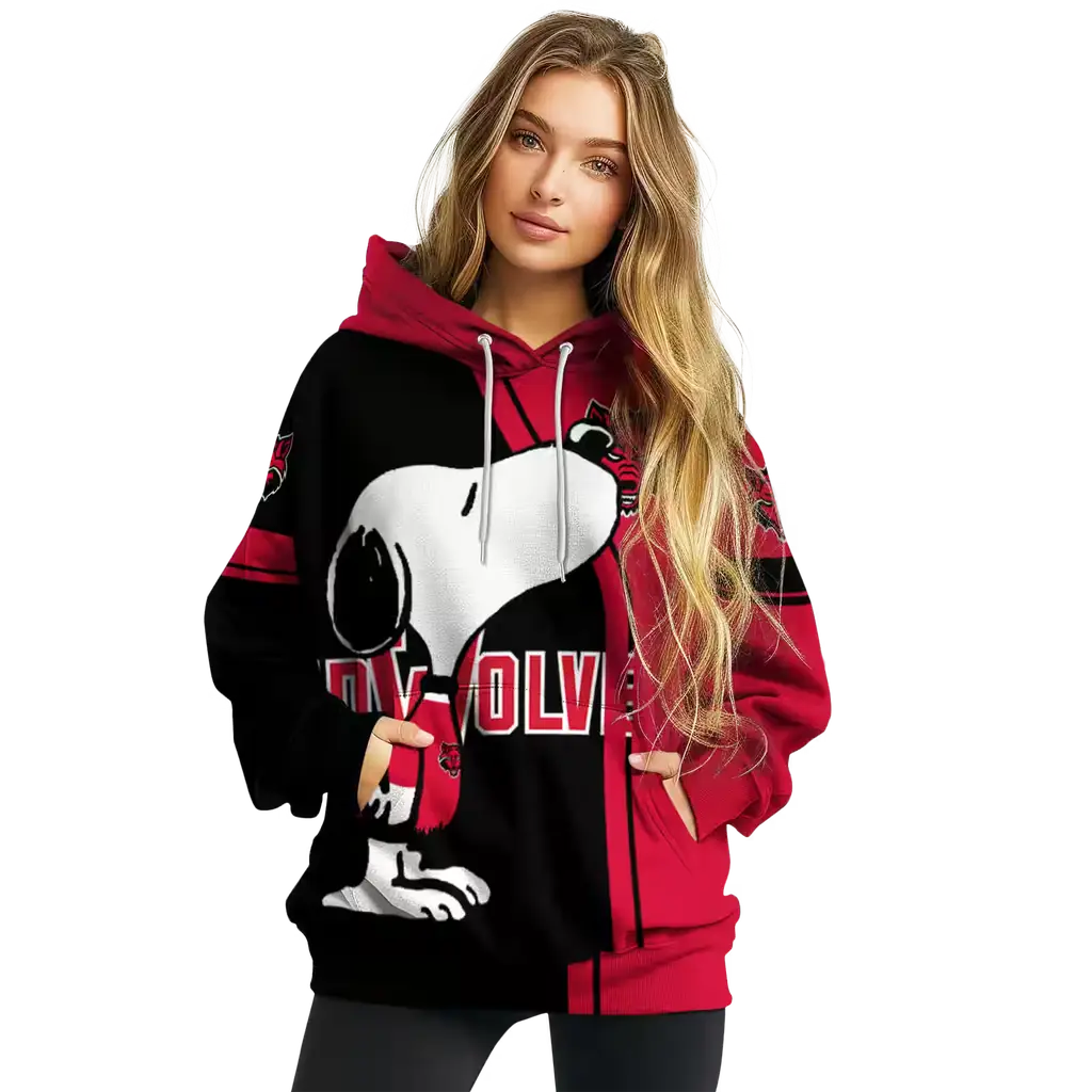 arkansas state red wolves playful snoopy scarlet hoodie high quality arkansas state red wolves playful snoopy scarlet hoodie high quality