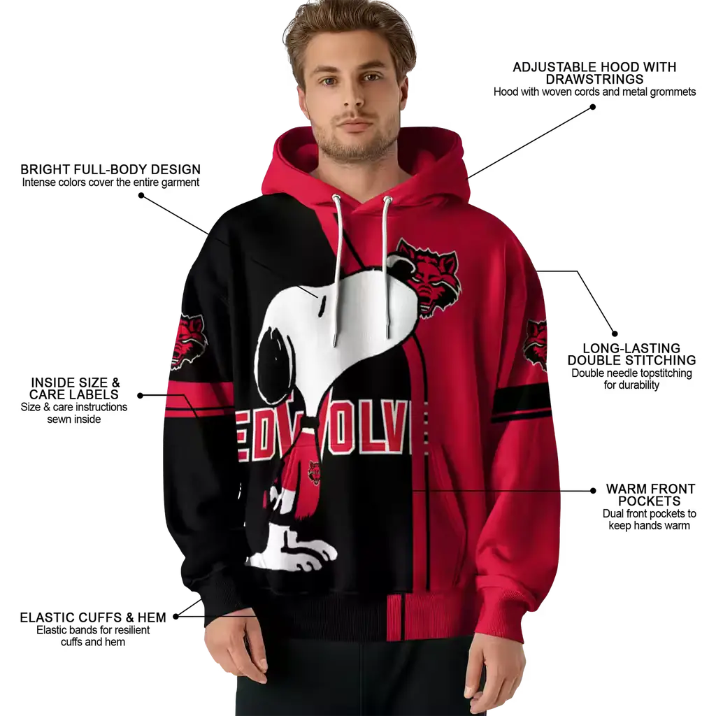 arkansas state red wolves playful snoopy scarlet hoodie latest model arkansas state red wolves playful snoopy scarlet hoodie latest model