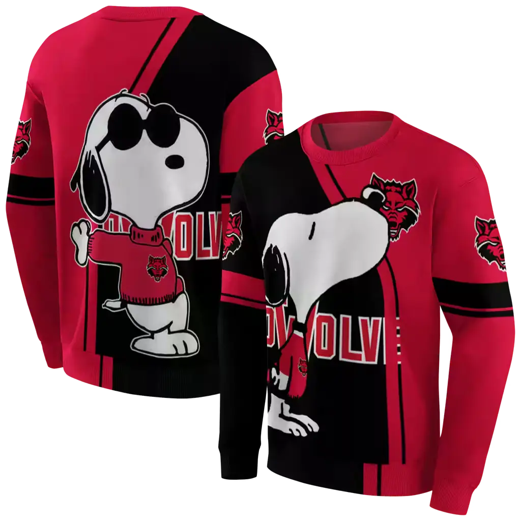 arkansas state red wolves playful snoopy scarlet hoodie premium grade arkansas state red wolves playful snoopy scarlet hoodie premium grade
