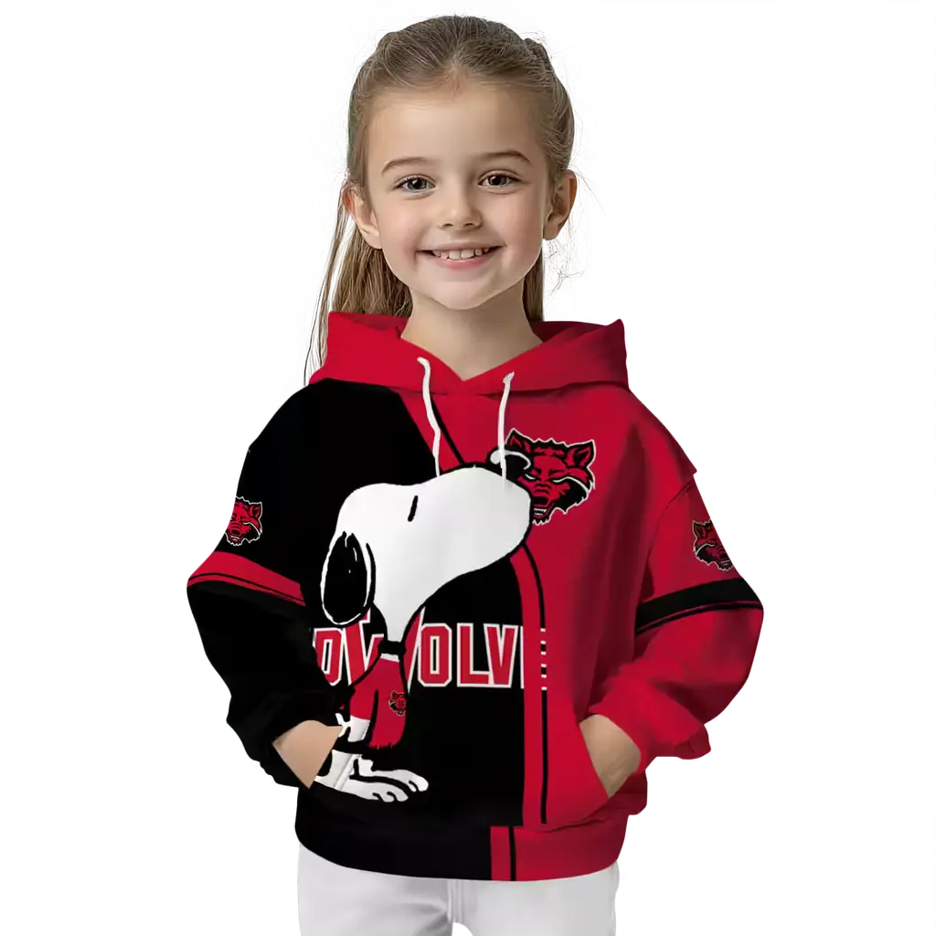 arkansas state red wolves playful snoopy scarlet hoodie top rated arkansas state red wolves playful snoopy scarlet hoodie top rated