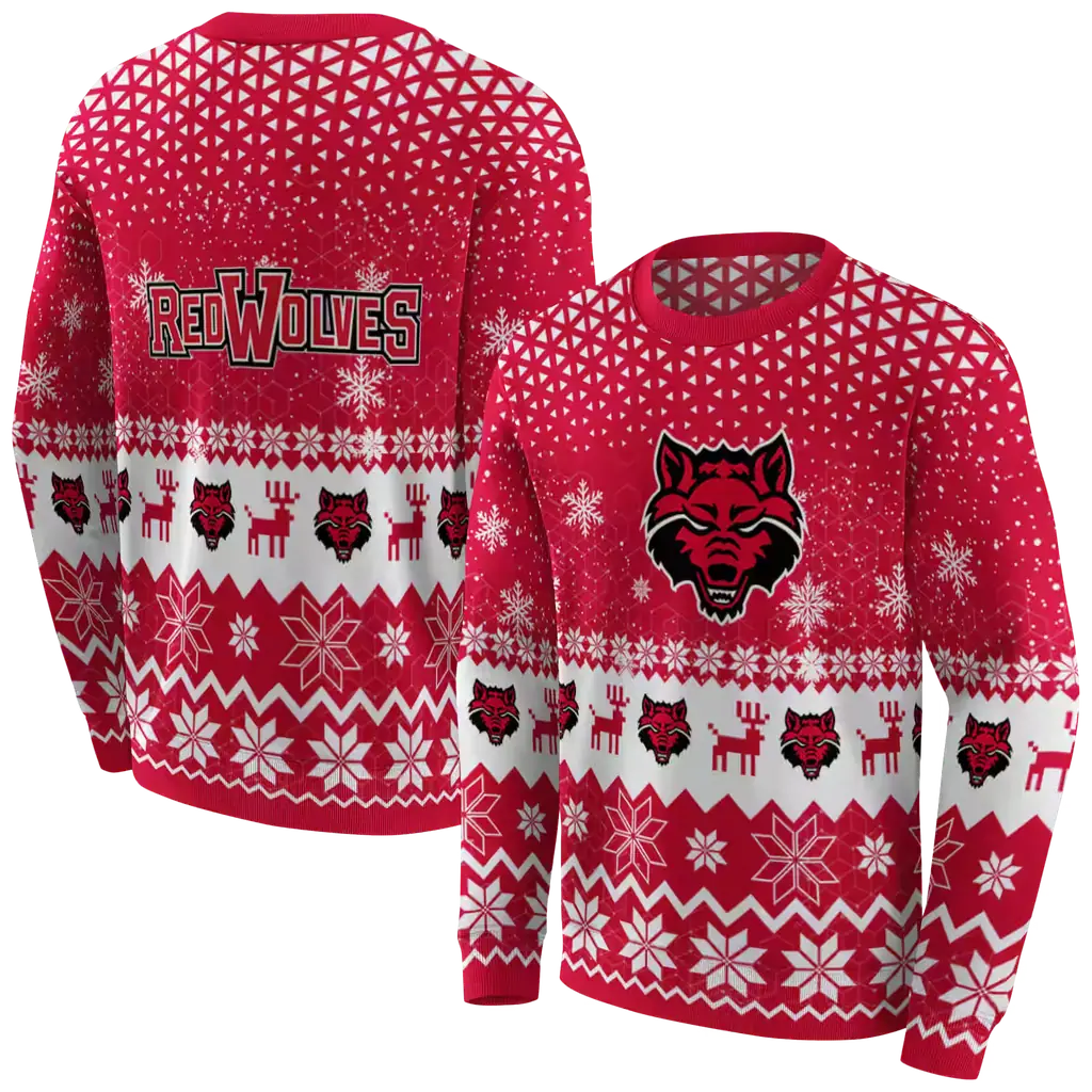 arkansas state red wolves reindeer motif scarlet hoodie premium grade arkansas state red wolves reindeer motif scarlet hoodie premium grade