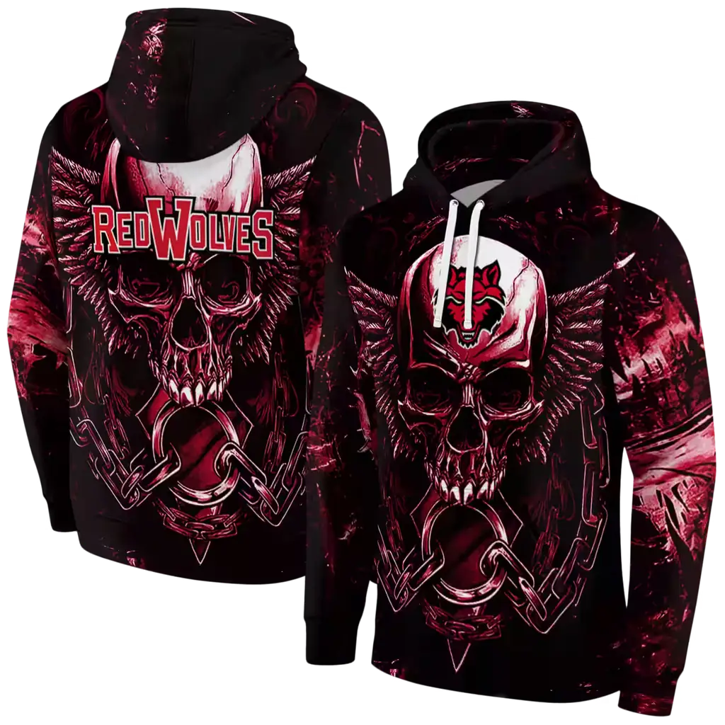 arkansas state red wolves skull artwork scarlet black hoodie fashion forward arkansas state red wolves skull artwork scarlet black hoodie fashion forward