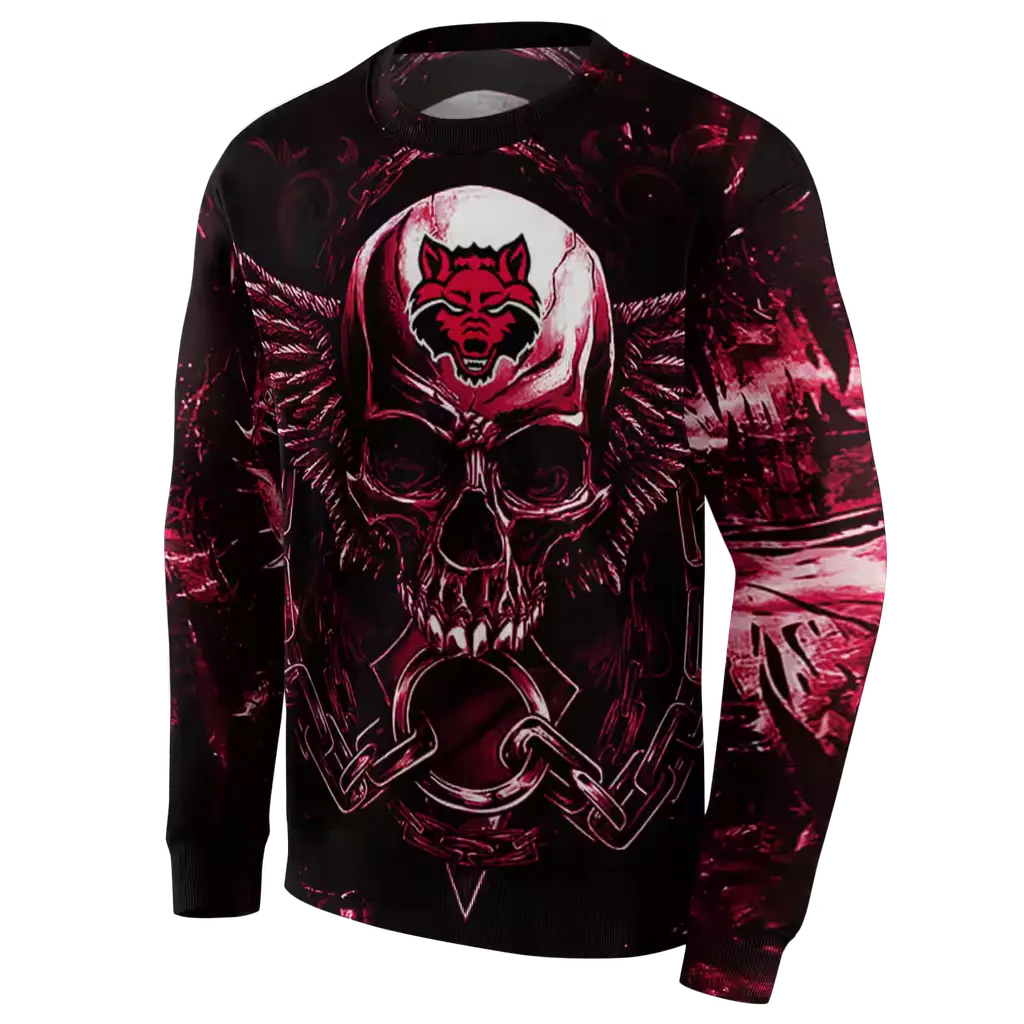 arkansas state red wolves skull artwork scarlet black hoodie new arrival arkansas state red wolves skull artwork scarlet black hoodie new arrival