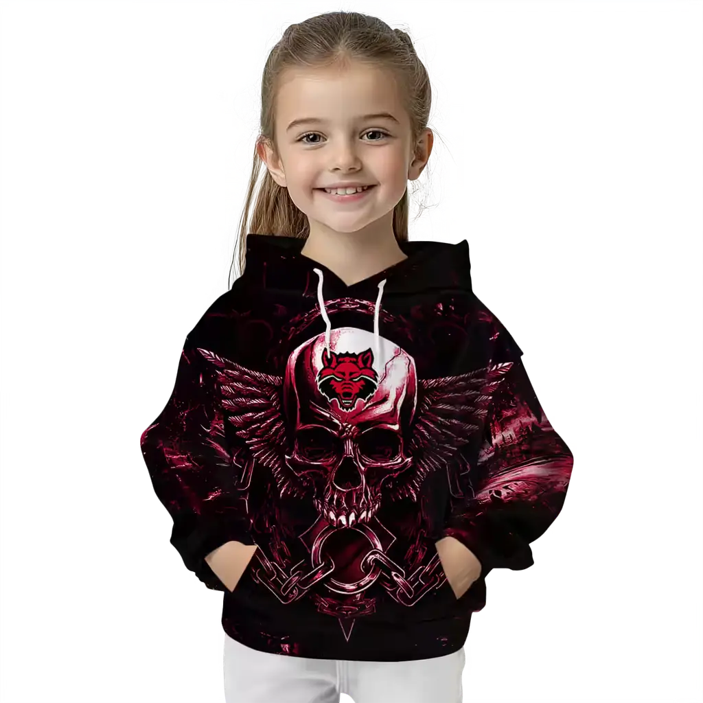 arkansas state red wolves skull artwork scarlet black hoodie top rated arkansas state red wolves skull artwork scarlet black hoodie top rated