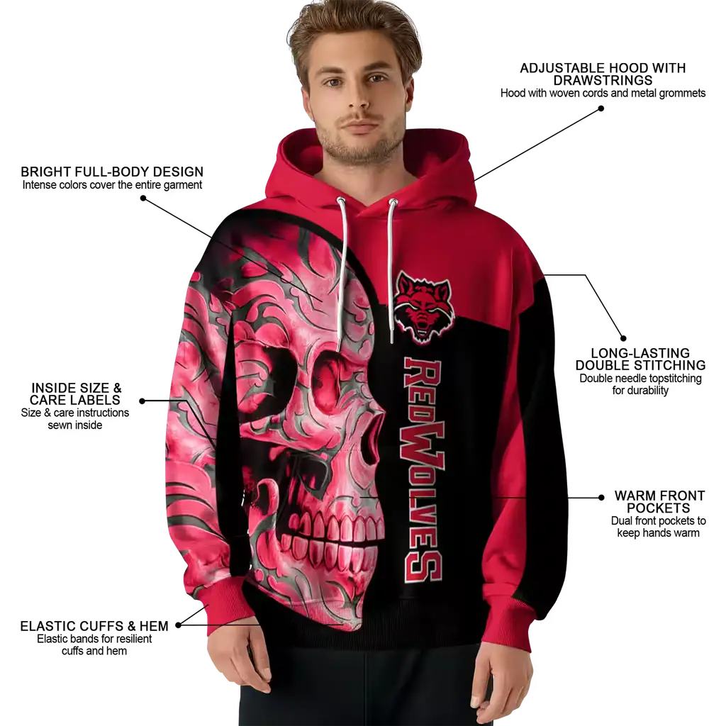 arkansas state red wolves skull motif scarlet black hoodie latest model arkansas state red wolves skull motif scarlet black hoodie latest model